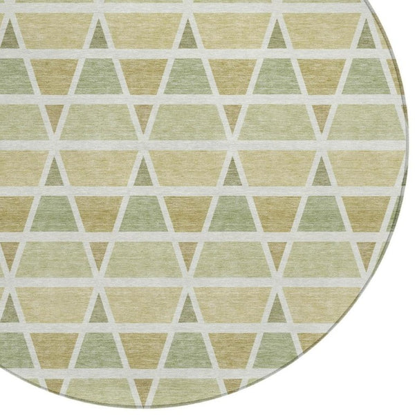8 Ft Round Geometric Polyester Area Rug Sage Green Washable for Patio or Kitchen