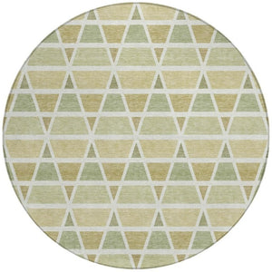 8 Ft Round Geometric Polyester Area Rug Sage Green Washable for Patio or Kitchen