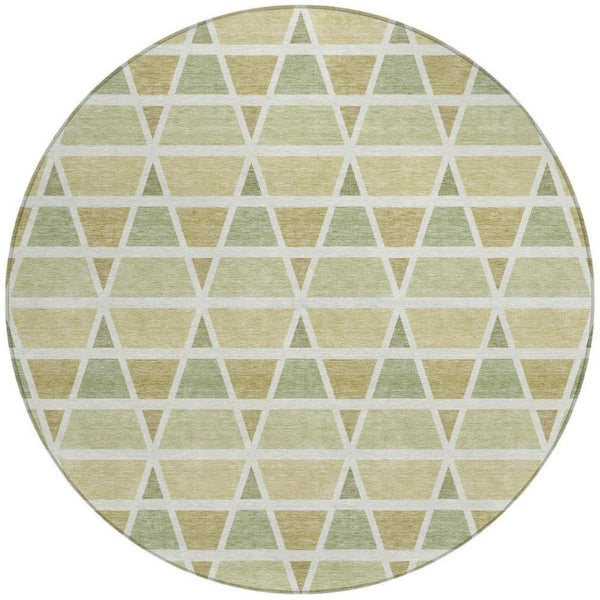 8 Ft Round Geometric Polyester Area Rug Sage Green Washable for Patio or Kitchen