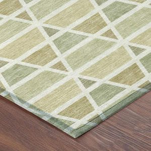8 Ft Round Geometric Polyester Area Rug Sage Green Washable for Patio or Kitchen