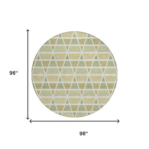 8 Ft Round Geometric Polyester Area Rug Sage Green Washable for Patio or Kitchen