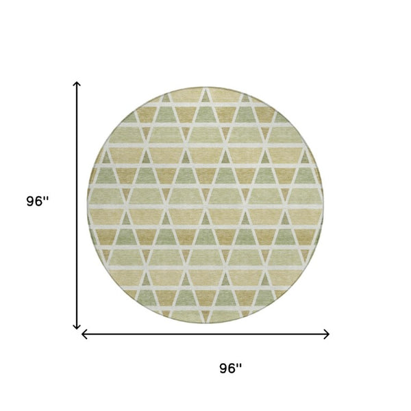 8 Ft Round Geometric Polyester Area Rug Sage Green Washable for Patio or Kitchen