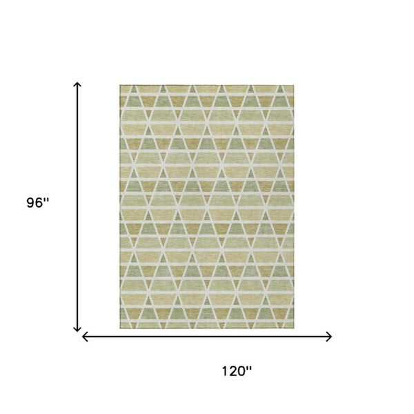 8 X 10 Sage Green Geometric Polyester Area Rug Washable Stain Resistant Indoor Outdoor