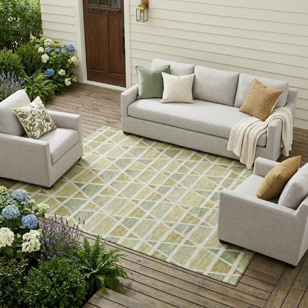 9 X 12 Sage Green Geometric Polyester Area Rug Washable Stain Resistant Patio