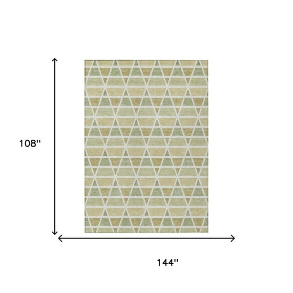 9 X 12 Sage Green Geometric Polyester Area Rug Washable Stain Resistant Patio