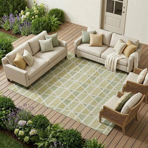 10 X 14 Sage Green Geometric Polyester Area Rug Washable for Patio and Living Room