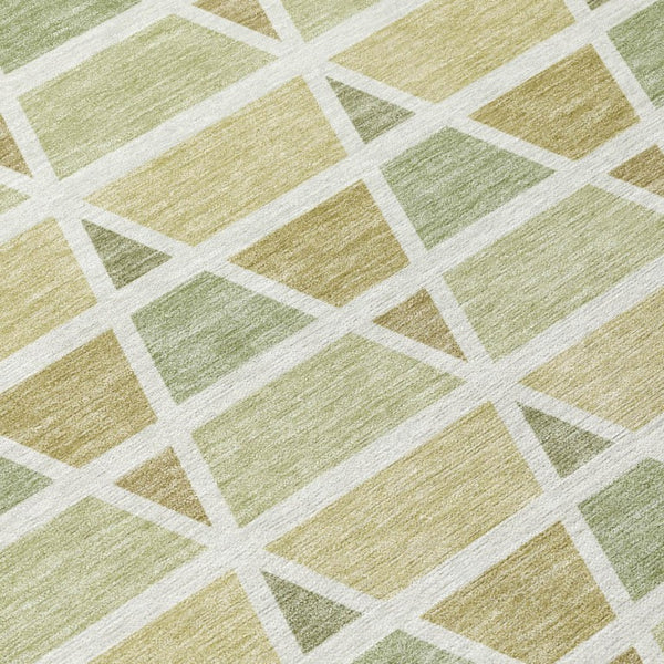 10 X 14 Sage Green Geometric Polyester Area Rug Washable for Patio and Living Room