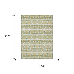 10 X 14 Sage Green Geometric Polyester Area Rug Washable for Patio and Living Room