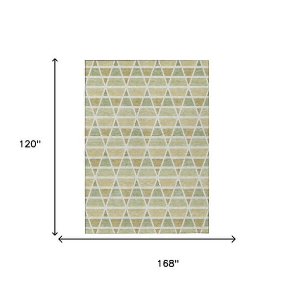 10 X 14 Sage Green Geometric Polyester Area Rug Washable for Patio and Living Room