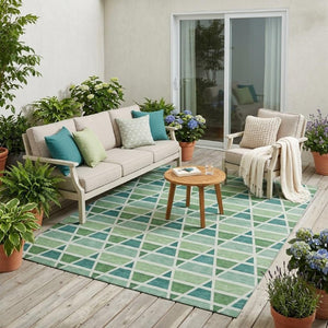 5x8 Teal Green Geometric Polyester Area Rug Washable Stain Resistant Indoor Outdoor