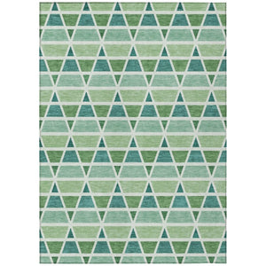 HomeRoots 5x8 Teal Green Geometric Polyester Area Rug Washable Stain Resistant Indoor Outdoor 739470