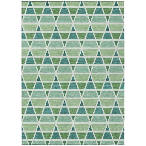 HomeRoots 5x8 Teal Green Geometric Polyester Area Rug Washable Stain Resistant Indoor Outdoor 739470