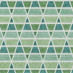 5x8 Teal Green Geometric Polyester Area Rug Washable Stain Resistant Indoor Outdoor