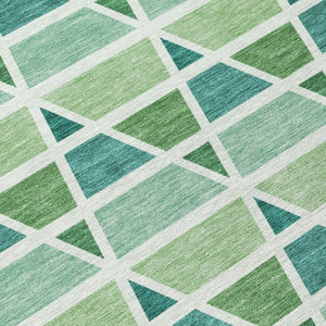 5x8 Teal Green Geometric Polyester Area Rug Washable Stain Resistant Indoor Outdoor