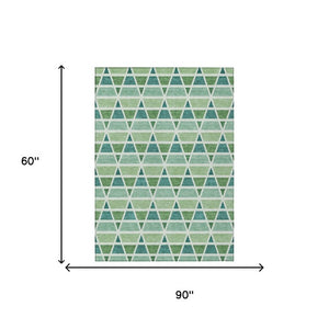 5x8 Teal Green Geometric Polyester Area Rug Washable Stain Resistant Indoor Outdoor