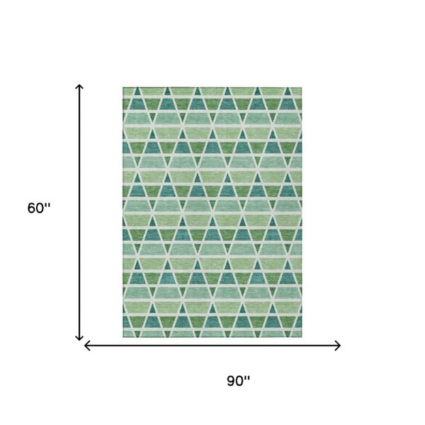 5x8 Teal Green Geometric Polyester Area Rug Washable Stain Resistant Indoor Outdoor