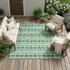 8 X 10 Teal Green Geometric Polyester Area Rug Washable for Patio or Living Room