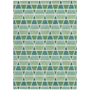 8 X 10 Teal Green Geometric Polyester Area Rug Washable for Patio or Living Room