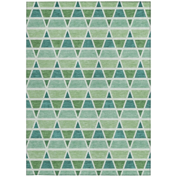 8 X 10 Teal Green Geometric Polyester Area Rug Washable for Patio or Living Room