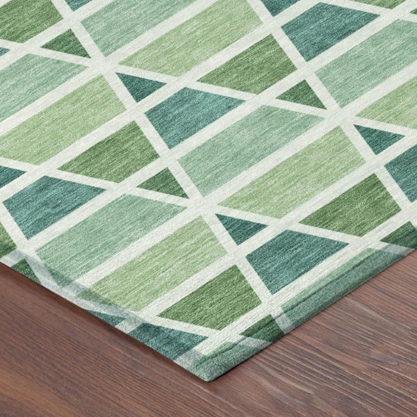 8 X 10 Teal Green Geometric Polyester Area Rug Washable for Patio or Living Room