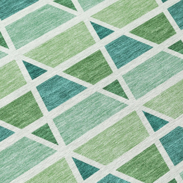 8 X 10 Teal Green Geometric Polyester Area Rug Washable for Patio or Living Room