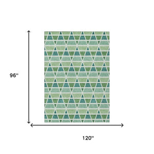 8 X 10 Teal Green Geometric Polyester Area Rug Washable for Patio or Living Room
