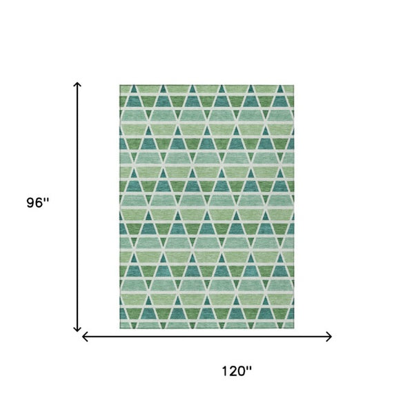 8 X 10 Teal Green Geometric Polyester Area Rug Washable for Patio or Living Room
