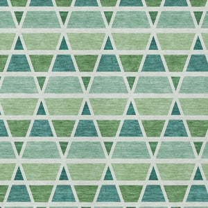 10 X 14 Teal Green Geometric Polyester Area Rug Washable Stain Resistant Patio