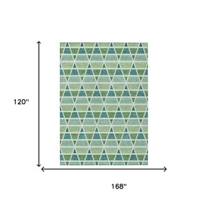 10 X 14 Teal Green Geometric Polyester Area Rug Washable Stain Resistant Patio
