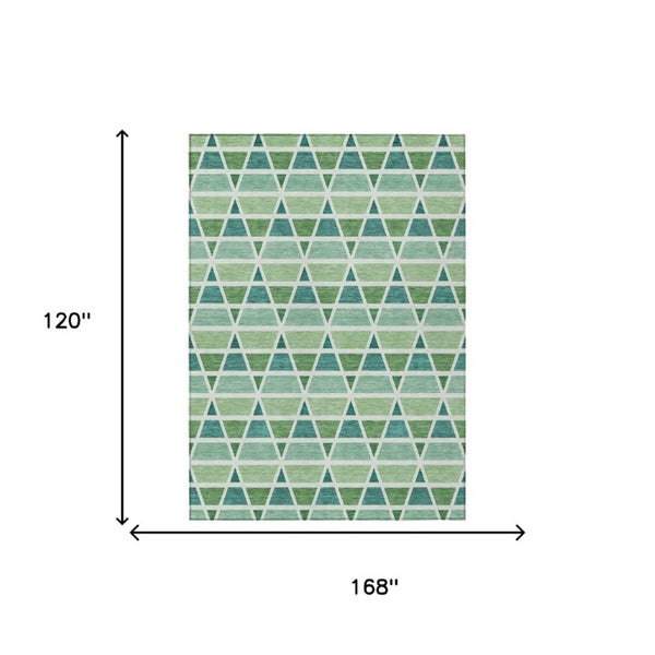10 X 14 Teal Green Geometric Polyester Area Rug Washable Stain Resistant Patio