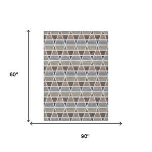 5 X 8 Geometric Taupe Brown Polyester Area Rug Washable Stain Resistant Indoor Outdoor