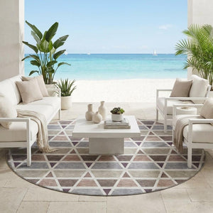 8 Ft Round Geometric Polyester Area Rug Washable Taupe Brown Patio or Family Room