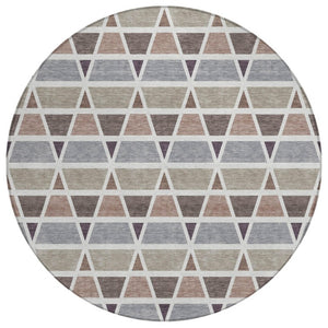 HomeRoots 8 Ft Round Geometric Polyester Area Rug Washable Taupe Brown Patio or Family Room 739477