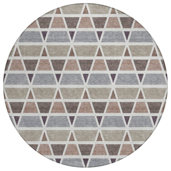 HomeRoots 8 Ft Round Geometric Polyester Area Rug Washable Taupe Brown Patio or Family Room 739477