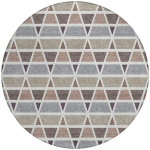 8 Ft Round Geometric Polyester Area Rug Washable Taupe Brown Patio or Family Room