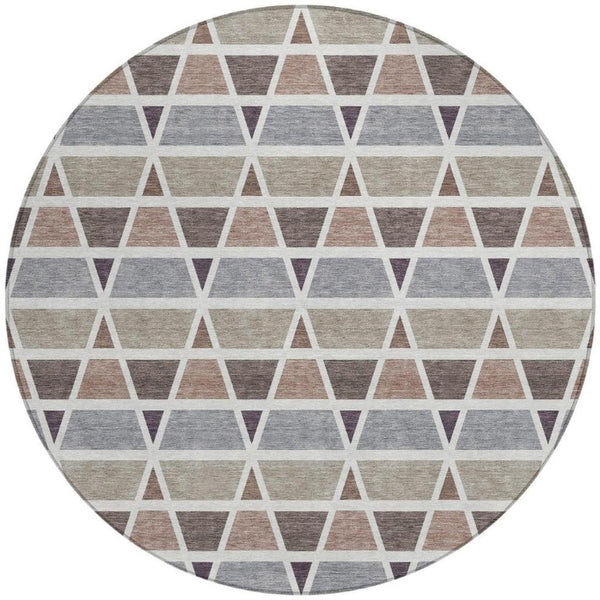 8 Ft Round Geometric Polyester Area Rug Washable Taupe Brown Patio or Family Room