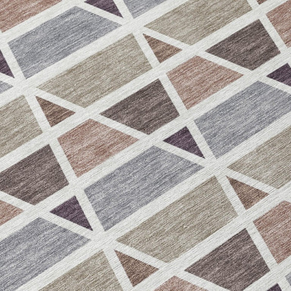 8 Ft Round Geometric Polyester Area Rug Washable Taupe Brown Patio or Family Room