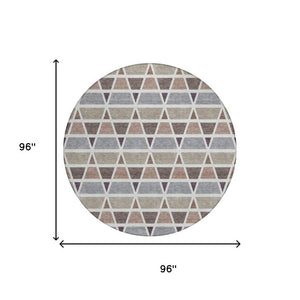8 Ft Round Geometric Polyester Area Rug Washable Taupe Brown Patio or Family Room