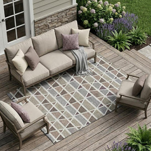 8 X 10 Taupe Brown Geometric Polyester Area Rug Washable for Patio and Living Room