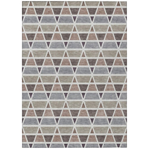 HomeRoots 8 X 10 Taupe Brown Geometric Polyester Area Rug Washable for Patio and Living Room 739478