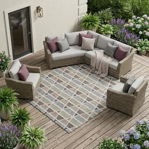 10 X 14 Taupe Brown Geometric Polyester Area Rug Washable Stain Resistant Indoor Outdoor