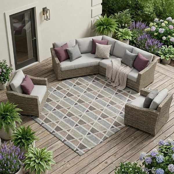 10 X 14 Taupe Brown Geometric Polyester Area Rug Washable Stain Resistant Indoor Outdoor