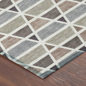 10 X 14 Taupe Brown Geometric Polyester Area Rug Washable Stain Resistant Indoor Outdoor