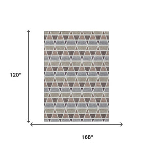 10 X 14 Taupe Brown Geometric Polyester Area Rug Washable Stain Resistant Indoor Outdoor
