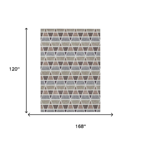 10 X 14 Taupe Brown Geometric Polyester Area Rug Washable Stain Resistant Indoor Outdoor