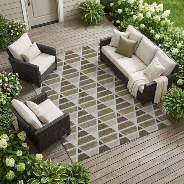9 X 12 Geometric Polyester Area Rug Stain Resistant Washable Indoor Outdoor Patio