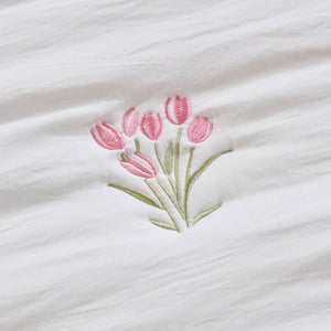 English Elm 2-piece Floral Embroidered Twin Quilt Set Romantic Ruffled Border Soft Down Alternative Fill White+Pink B035P463191