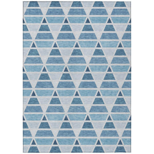 HomeRoots 8 Ft X 10 Ft Blue Silver Geometric Polyester Indoor Outdoor Washable Area Rug 739490