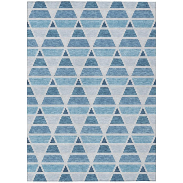 HomeRoots 8 Ft X 10 Ft Blue Silver Geometric Polyester Indoor Outdoor Washable Area Rug 739490