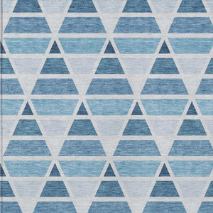 8 Ft X 10 Ft Blue Silver Geometric Polyester Indoor Outdoor Washable Area Rug